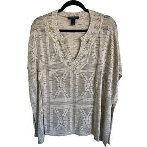 WHBM Metallic Thread Poncho Style Open Weave Oversized Sweater Cream Taupe XS